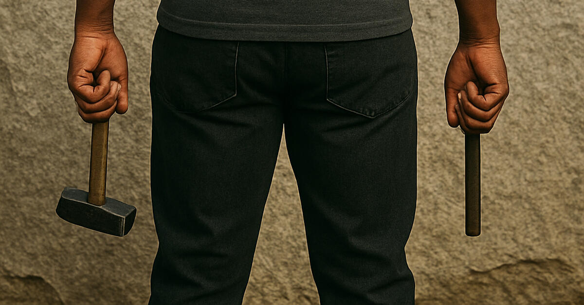 A Black man with his back to the viewer stands at the base of a massive, mist-covered mountain. The scale of the peak looms far above him, emphasizing the challenge ahead as he looks upward at how much further he has to climb.
